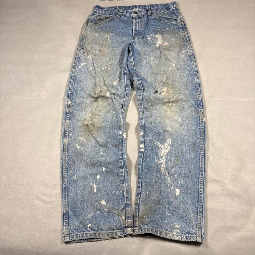 Dickies Mens Painter Jeans Light Wash Paint Splatter Distressed Workwear 30x30